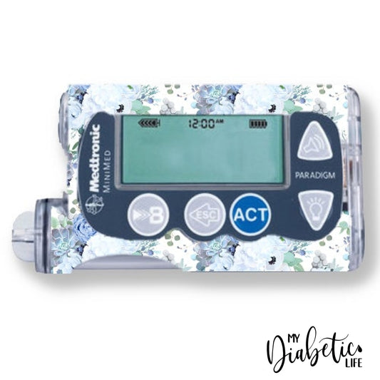 Blue Succulents - Medtronic Paradigm Series 7 Skin And Decal Insulin Pump Sticker
