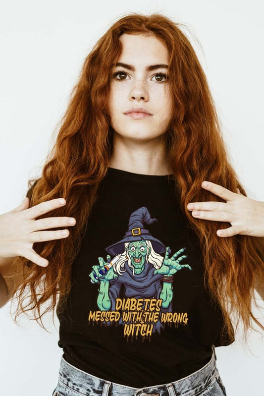Diabetes Messed With The Wrong Witch - Basic T-Shirt Graphic Tee Shirts