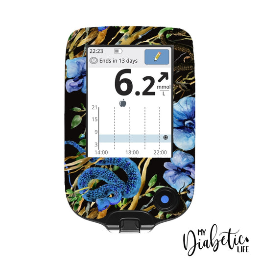Flowers & Snakes - Freestyle Libre + Sensor Peel Skin And Decal Glucose Meter Sticker Freestyle
