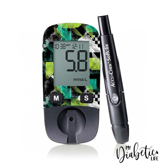 Green Grunge - Accu-chek Active Peel, skin and Decal, glucose meter sticker - MyDiabeticLife