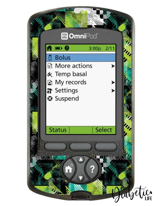Green Grunge - Omnipod Pdm Skin And Decal Glucose Meter Sticker