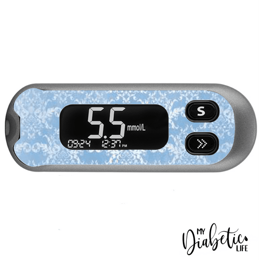 Light Blue Damask - CareSens N Pop - Peel, skin and Decal, glucose meter sticker - MyDiabeticLife