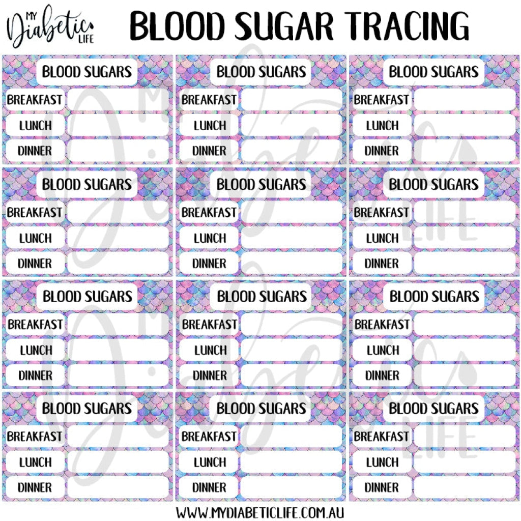 Mermaid Tails - 12 Blood Sugar Trackers For Planners Stickers