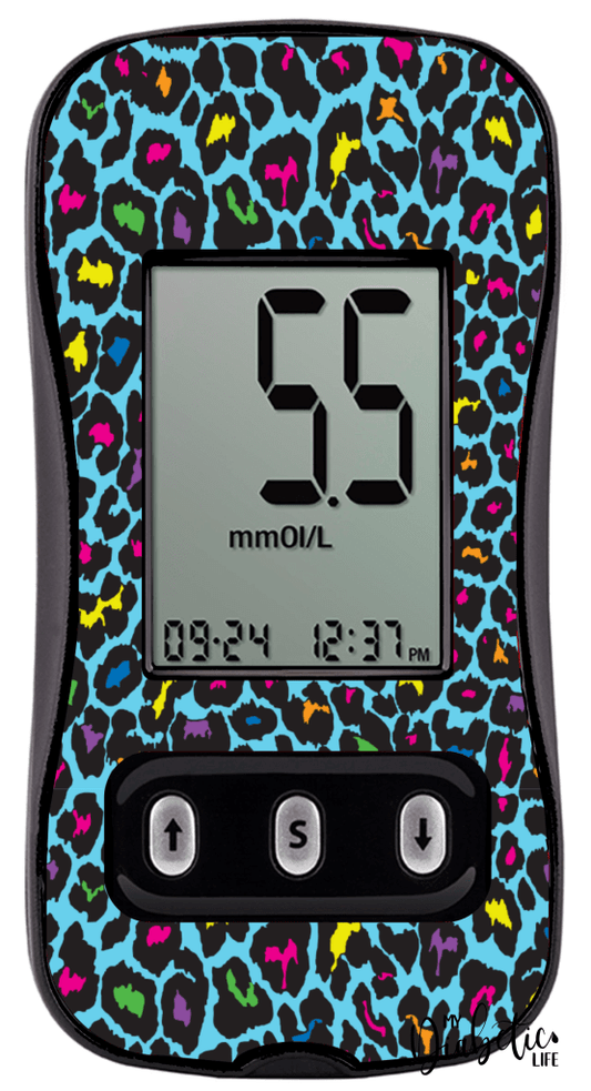 Neon Leopard - Caresens N, skin and Decal, glucose meter sticker - MyDiabeticLife