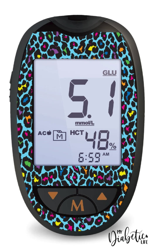Neon Leopard Print - Glucokey Connect Peel Skin And Decal Glucose Meter Sticker