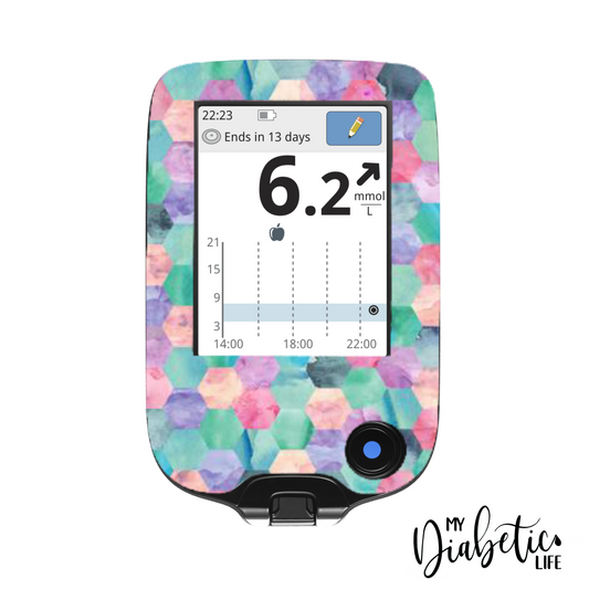 Patchwork Hexagons - Freestyle Libre Peel, skin and Decal, glucose meter sticker - MyDiabeticLife