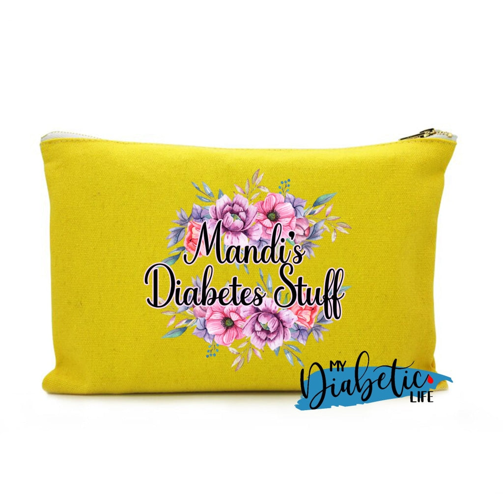 Personalised Floral Diabetes Stuff - Carry All Storage Bag Yellow Storage Bags