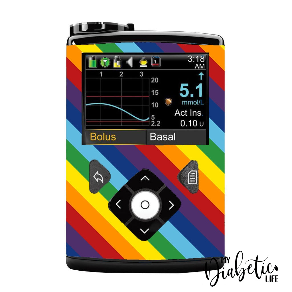 Rainbow Stripes - Medtronic Pump (630/640/670/770) Sticker Full Cover W/clip 630/640/670