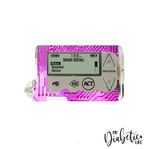Circuits Pink- Medtronic Paradigm Series 5, skin and Decal, insulin pump sticker - MyDiabeticLife