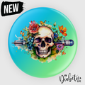 Floral Skull With Vintage Insulin Pen - 58Mm Badge Or Magnet Badge/Magnet