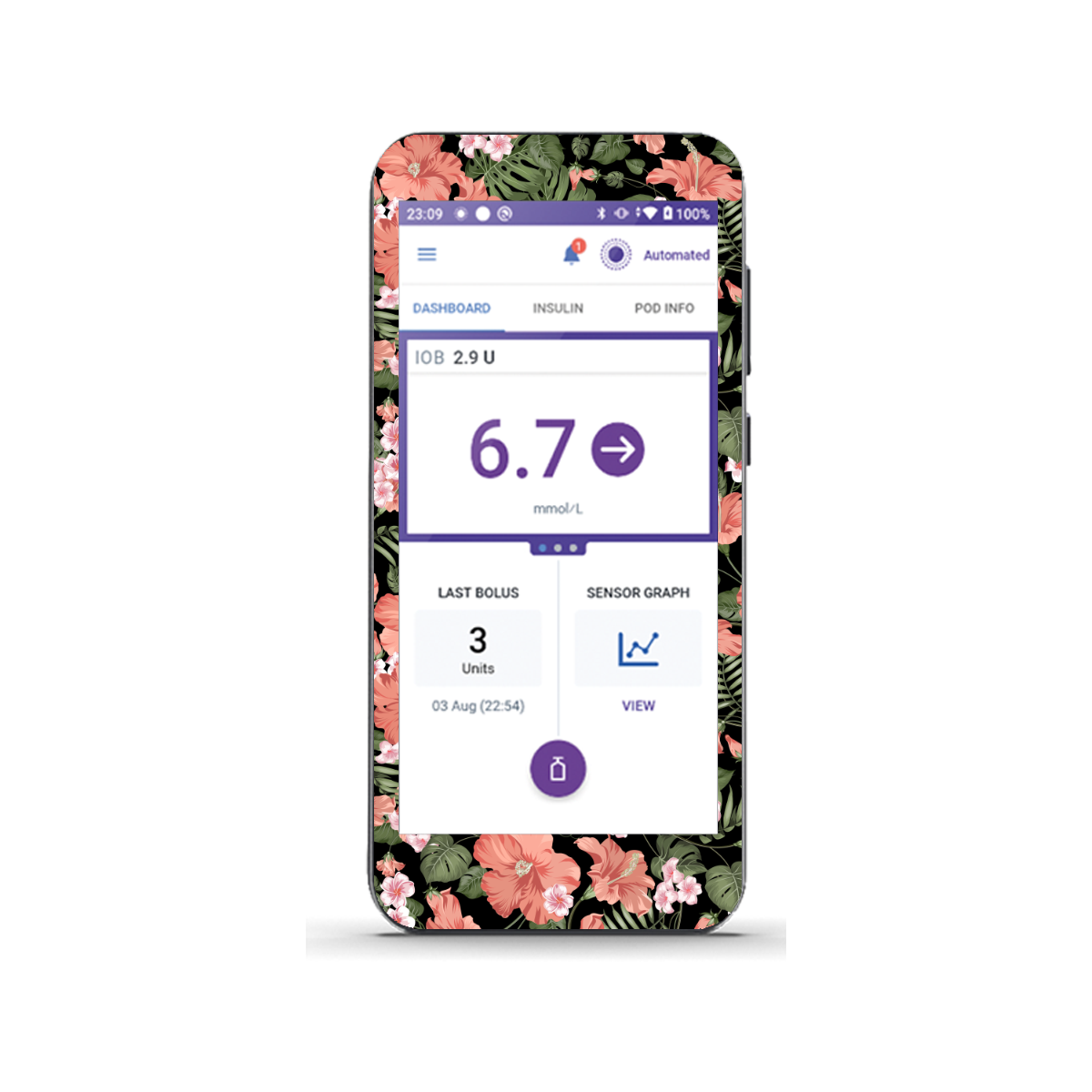apricot Hibiscus - Omnipod 5 Receiver Sticker
