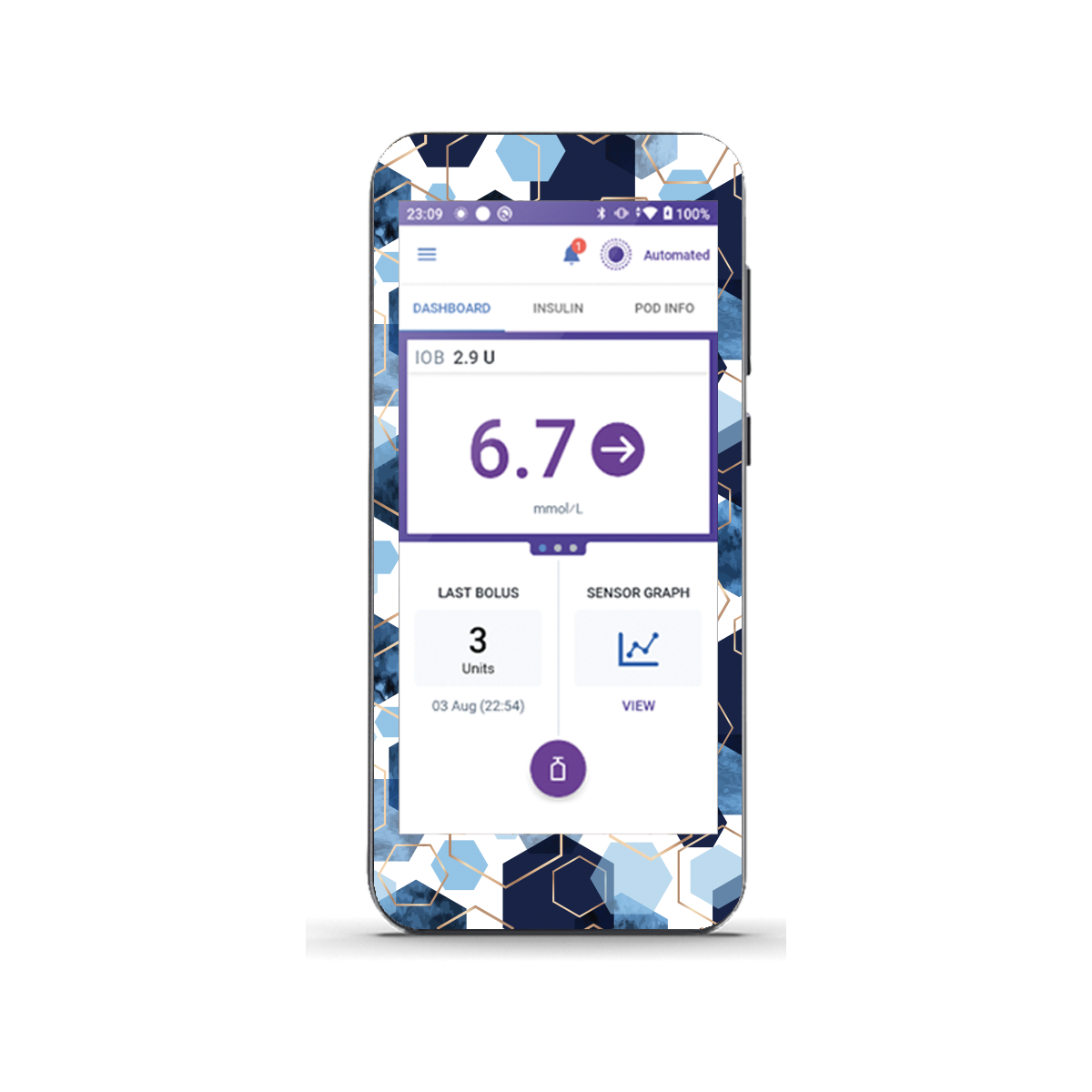 Blue Hexagons - Omnipod 5 Receiver Sticker