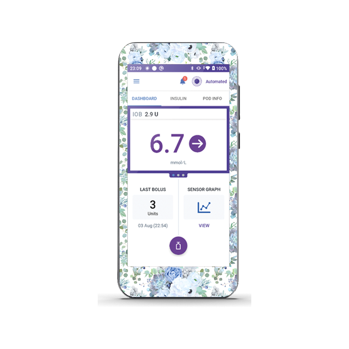 Blue Succulents - Omnipod 5 Receiver Sticker