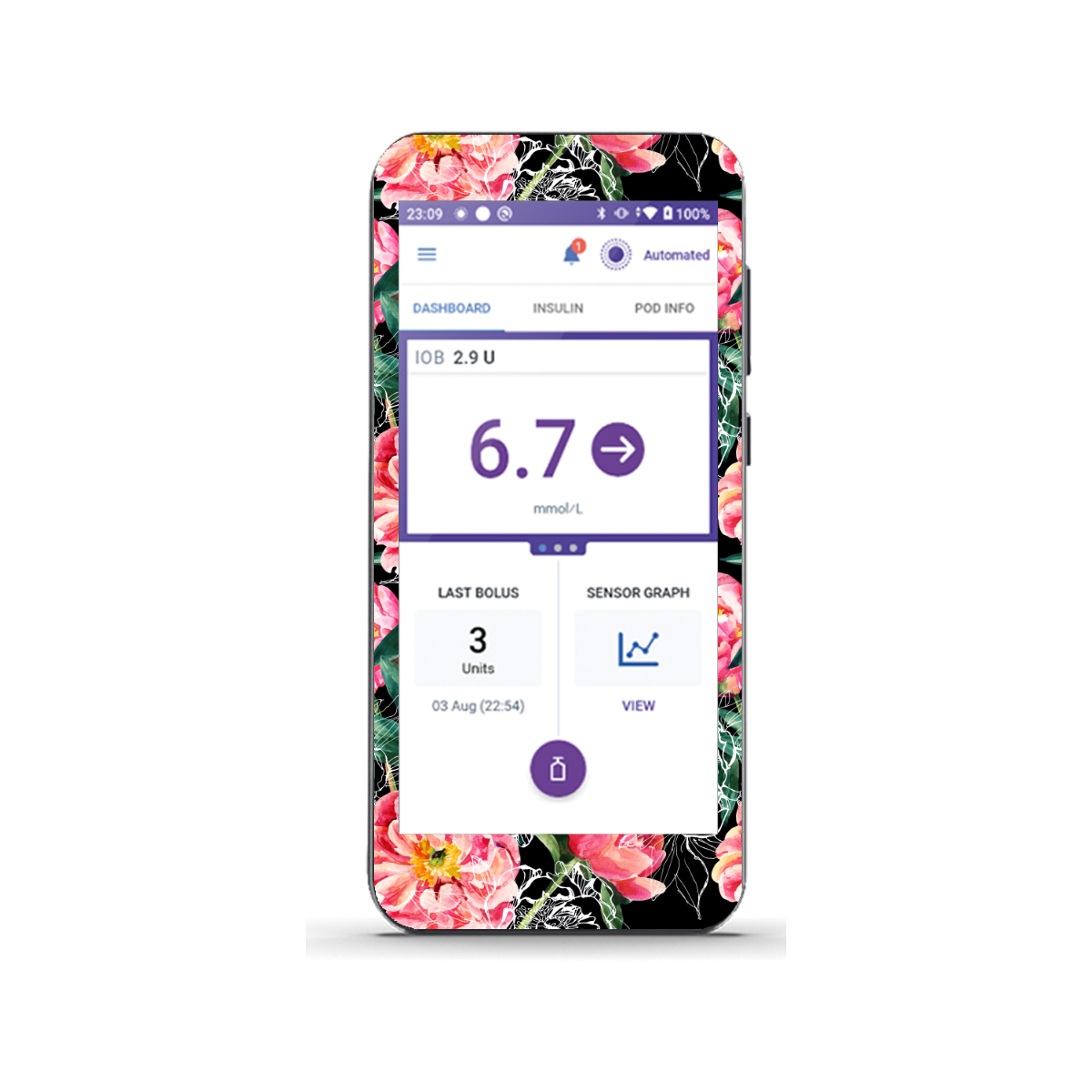 Omnipod 5 - Dark Florals Sticker