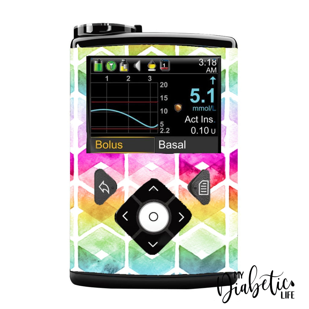 Watercolour Chevrons - Medtronic Pump (630/640/670/770) Sticker Full Cover W/Clip 630/640/670
