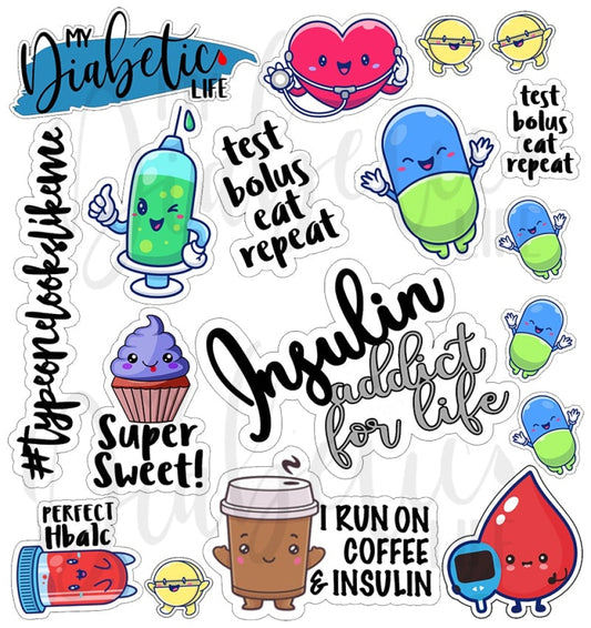 18 full colour diabetes sticker sheet - MyDiabeticLife