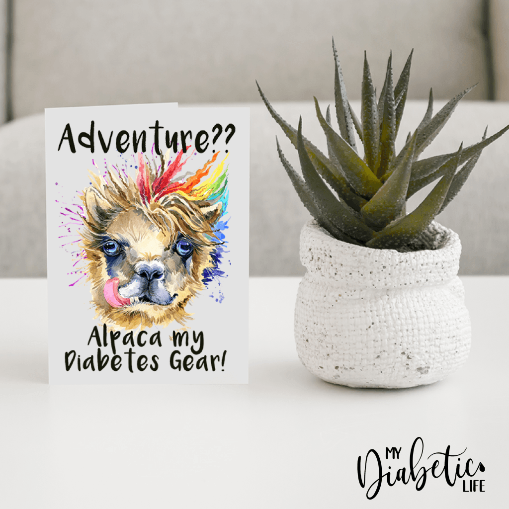 Adventure Alpaca My Diabetes Gear - Diabetes Awareness Greeting Card