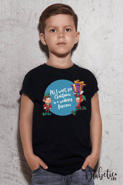 All I want for Christmas is a working pancreas  - Diabetes awareness, medical conditions, type one diabetic, Basic White tshirt, Kids Graphic Diabetes Tee - MyDiabeticLife