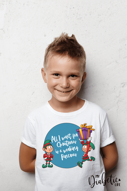 All I want for Christmas is a working pancreas  - Diabetes awareness, medical conditions, type one diabetic, Basic White tshirt, Kids Graphic Diabetes Tee - MyDiabeticLife