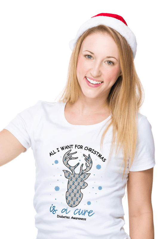 All I want is a cure for christmas! diabetes awareness, medical conditions, type one diabetic, Basic t-shirt, Womens Graphic Diabetes Tee - MyDiabeticLife