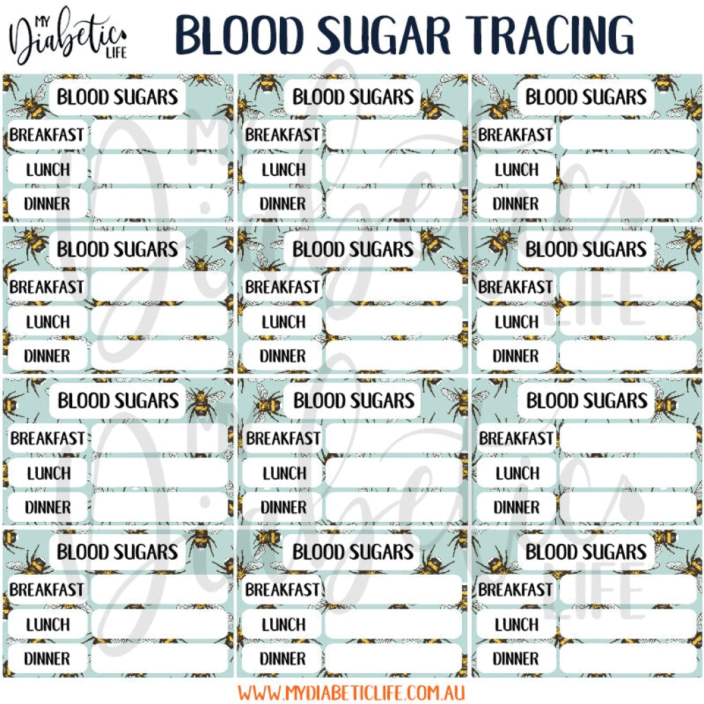 Aqua Bees - 12 Blood Sugar Trackers For Planners Stickers