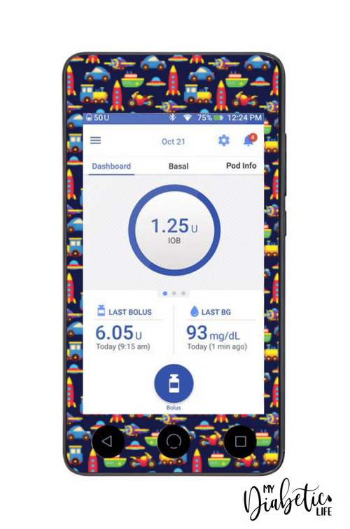 Planes, Trains, Automobiles - Omnipod Dash, skin and Decal, glucose meter sticker - MyDiabeticLife
