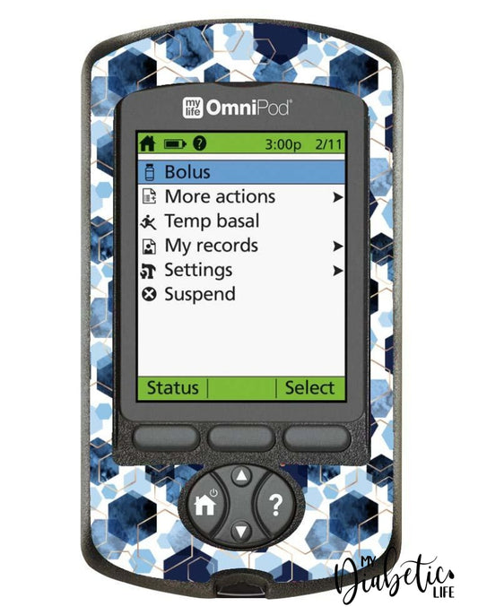 Blue Hexagon - Omnipod Pdm Skin And Decal Glucose Meter Sticker
