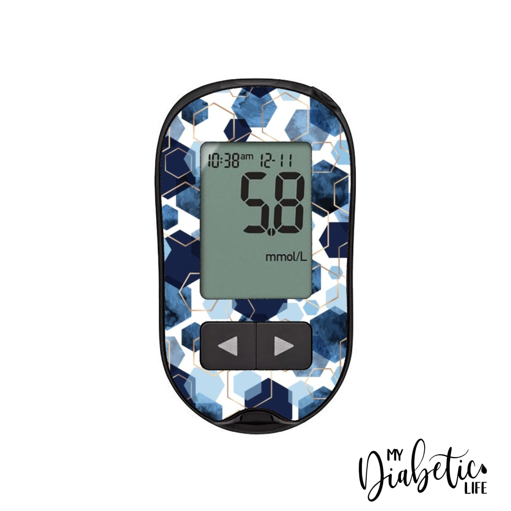 Geometric Marble Gold & Blue - Accu-chek Performa Peel, skin and Decal, glucose meter sticker - MyDiabeticLife