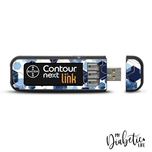 Blue Hexagons - Contour Next Link USB Peel, skin and Decal, Glucose meter sticker - MyDiabeticLife
