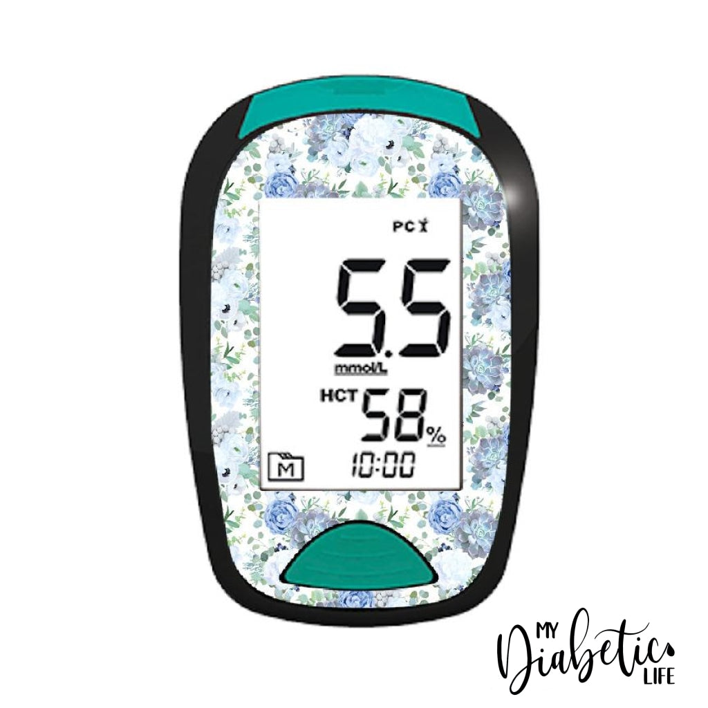 Blue Succulents- Lifesmart Two Plus - Peel Skin And Decal Glucose Meter Sticker Twoplus
