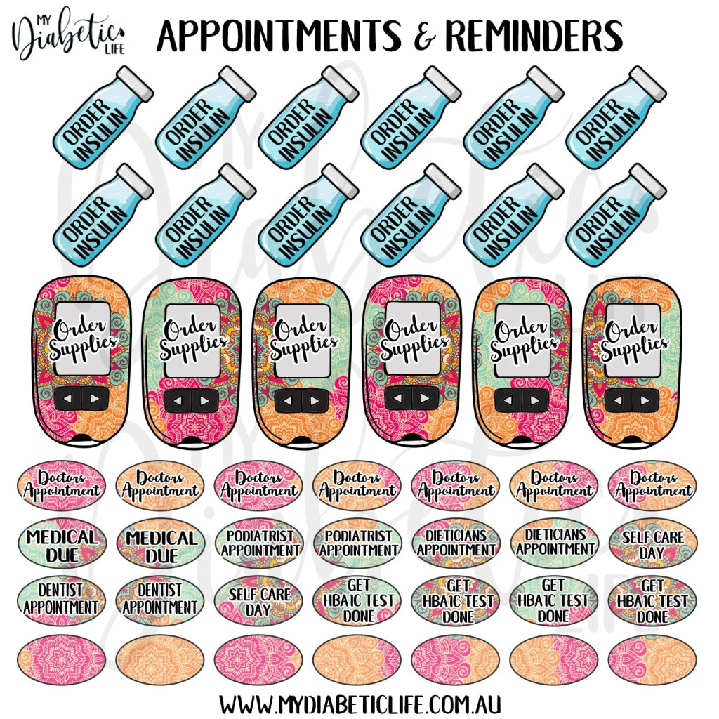 Bright Mandala - 46 Appointment & Reminder Planner Stickers