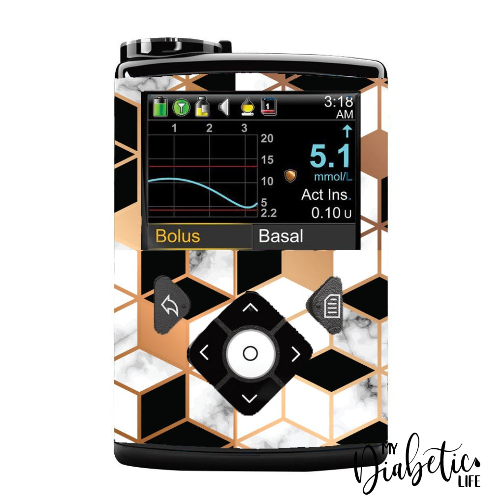 Bronze Marble Geo - Medtronic Pump (630/640/670/770) Sticker Full Cover W/clip 630/640/670