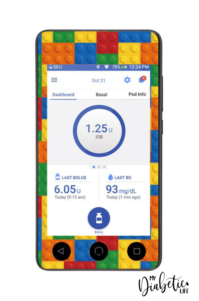 Building Blocks - Omnipod Dash, skin and Decal, glucose meter sticker - MyDiabeticLife