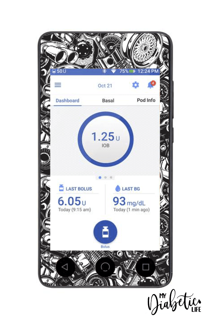Car Nut - Omnipod Dash, skin and Decal, glucose meter sticker - MyDiabeticLife