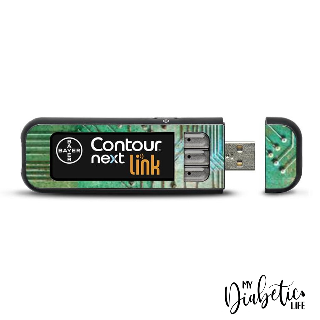 Circuit - Green - Contour Next Link USB Peel, skin and Decal, Glucose meter sticker - MyDiabeticLife
