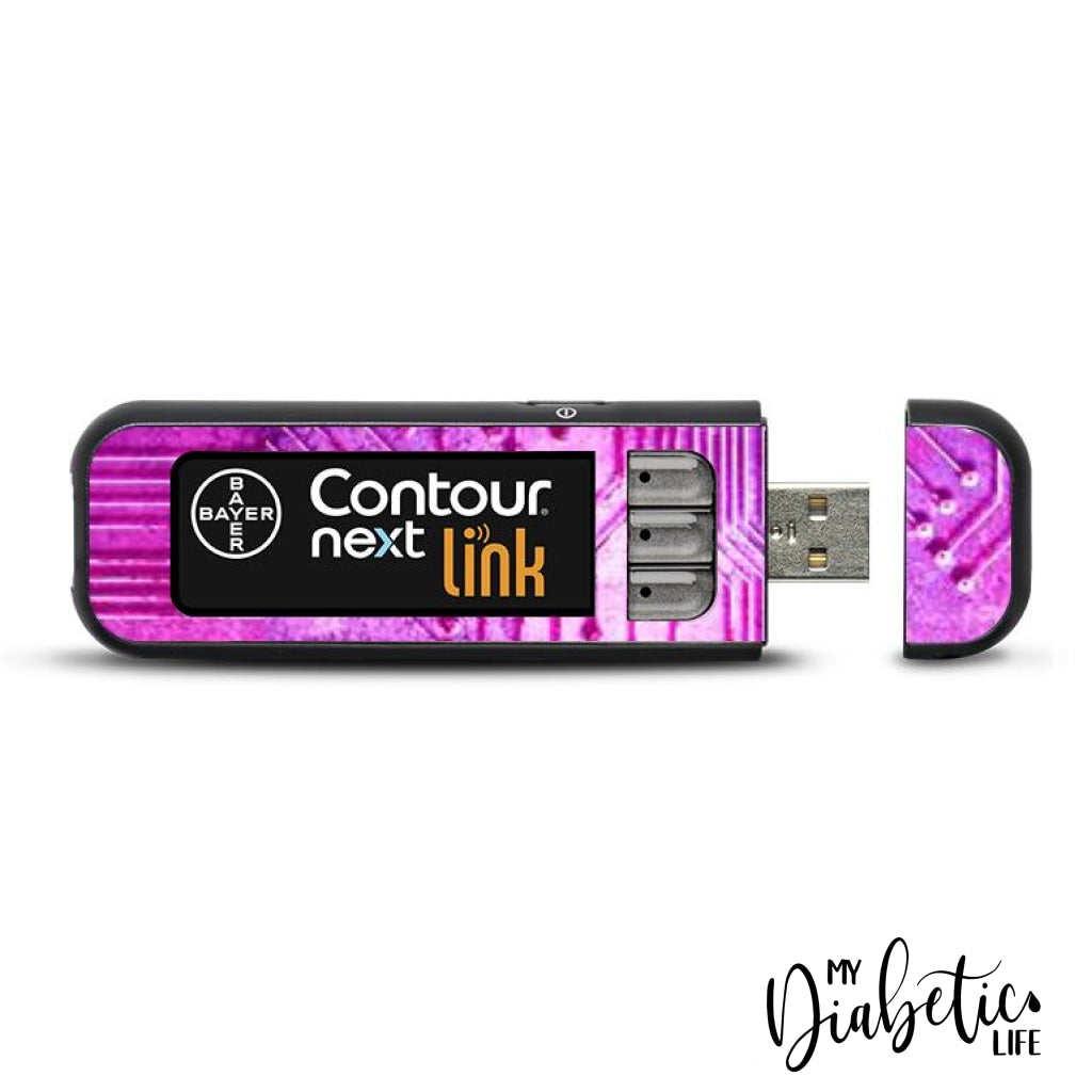 Circuit - Pink - Contour Next Link USB Peel, skin and Decal, Glucose meter sticker - MyDiabeticLife