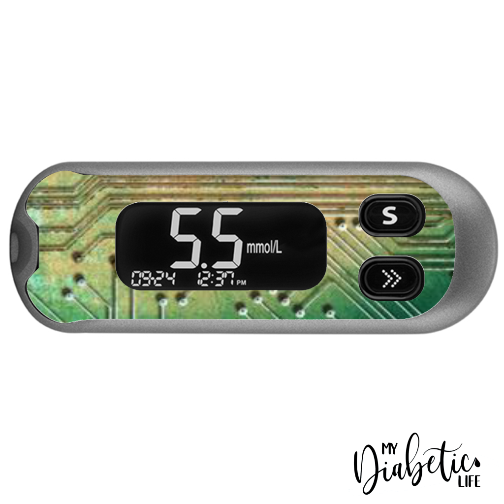 Circuits - Green - CareSens N Pop - Peel, skin and Decal, glucose meter sticker - MyDiabeticLife