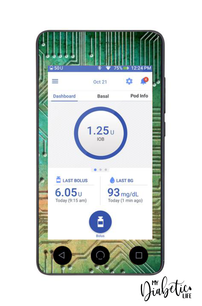 Circuits - Green - Omnipod Dash, skin and Decal, glucose meter sticker - MyDiabeticLife