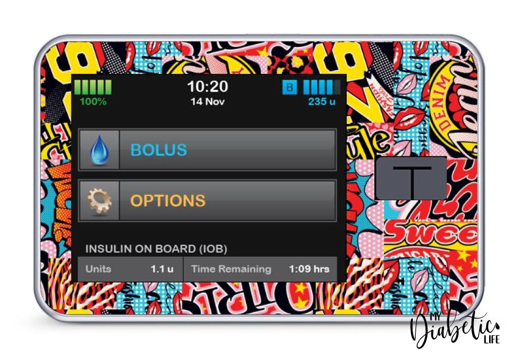 Comic Strip - Tandem Tslim X2 Pump Peel Skin And Decal Insulin Pump Sticker T:slim