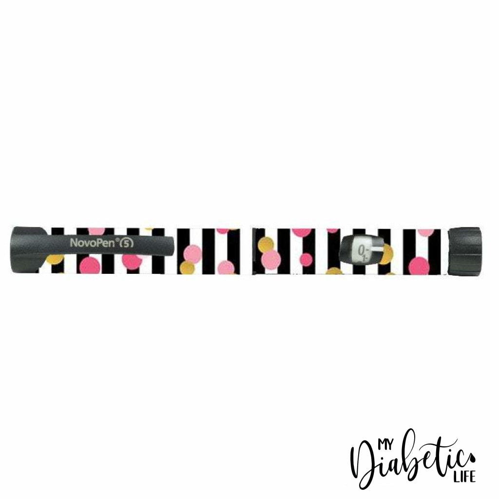 Confetti Stripes -  Novopen 4, Novopen5, Novopen Echo Peel, skin and Decal, Insulin pen sticker Cover - MyDiabeticLife