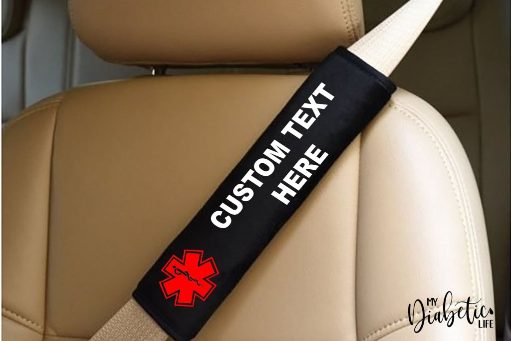 Custom Diabetes Medical Alert Seat Belt Cover - Black Id
