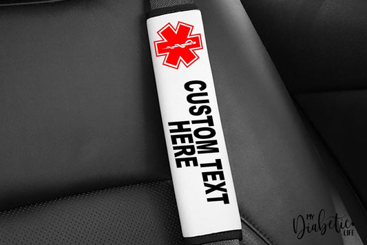 Custom Diabetes Medical Alert Seat Belt Cover - White Id