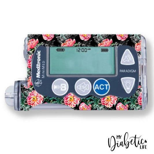 Dark Floral- Medtronic Paradigm Series 7 Skin And Decal Insulin Pump Sticker