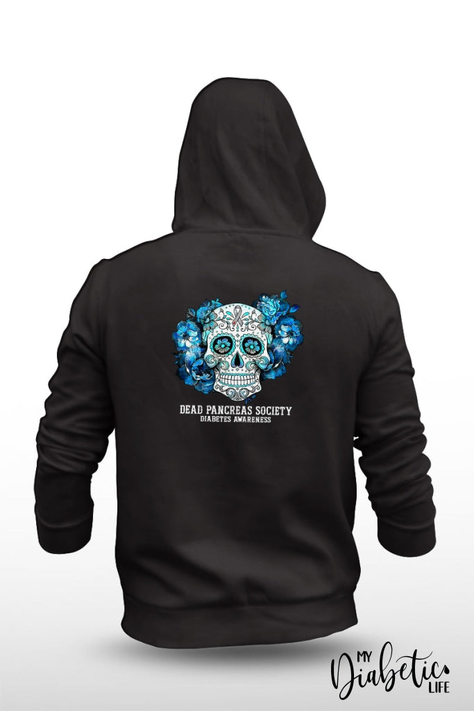 Dead Pancreas Society - Sugar Skull Unisex Fleece Hooded Jacket S / Black Hoodie