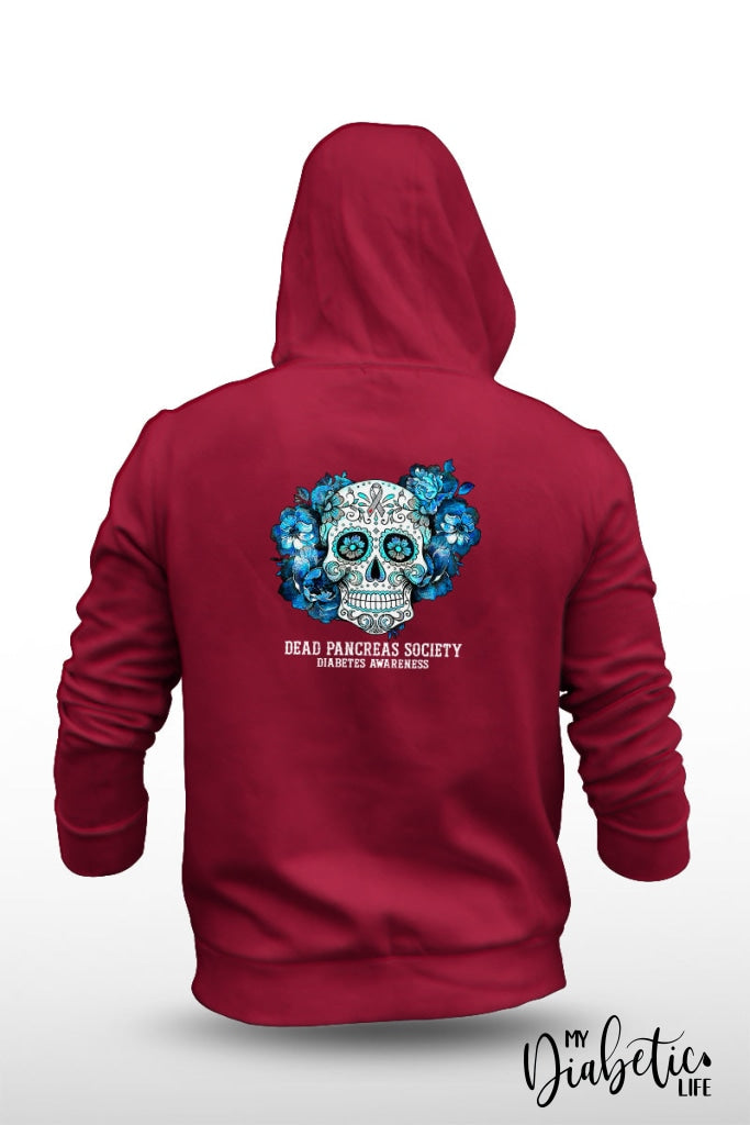 Dead Pancreas Society - Sugar Skull Unisex Fleece Hooded Jacket S / Red Hoodie