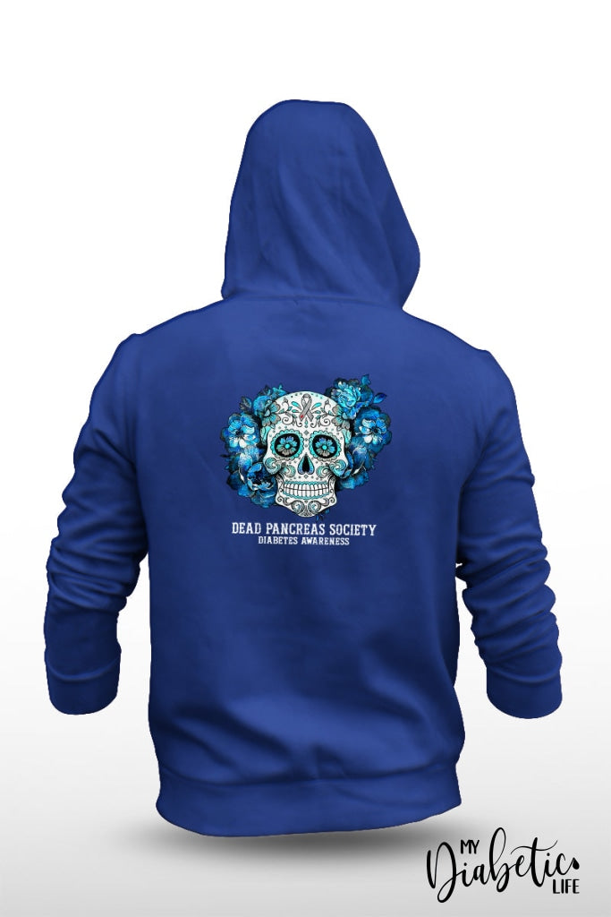 Dead Pancreas Society - Sugar Skull Unisex Fleece Hooded Jacket S / Royal Blue Hoodie