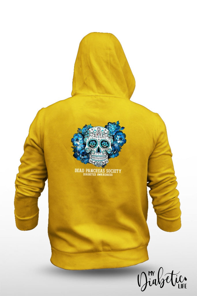 Dead Pancreas Society - Sugar Skull Unisex Fleece Hooded Jacket S / Yellow Hoodie