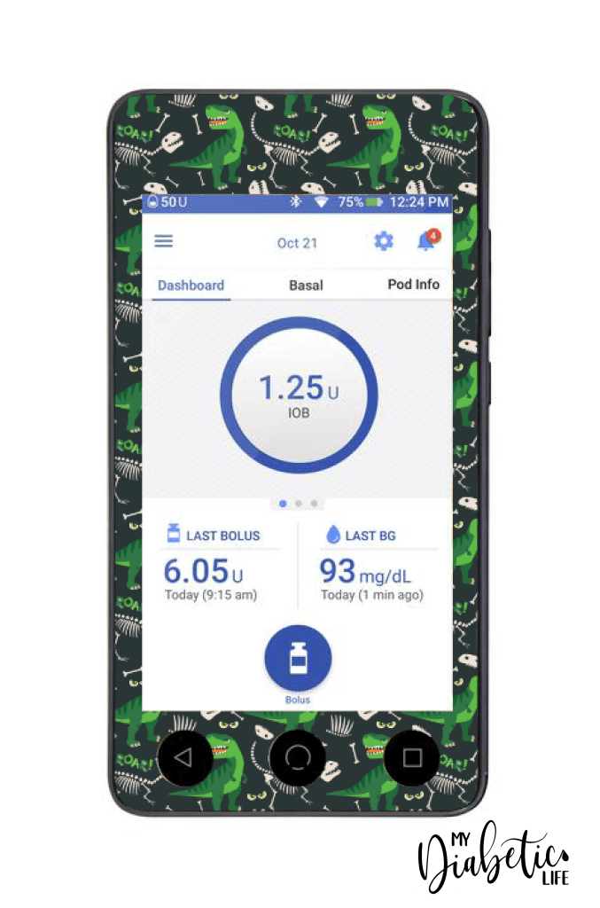 Dino-Rawrs - Omnipod Dash, skin and Decal, glucose meter sticker - MyDiabeticLife