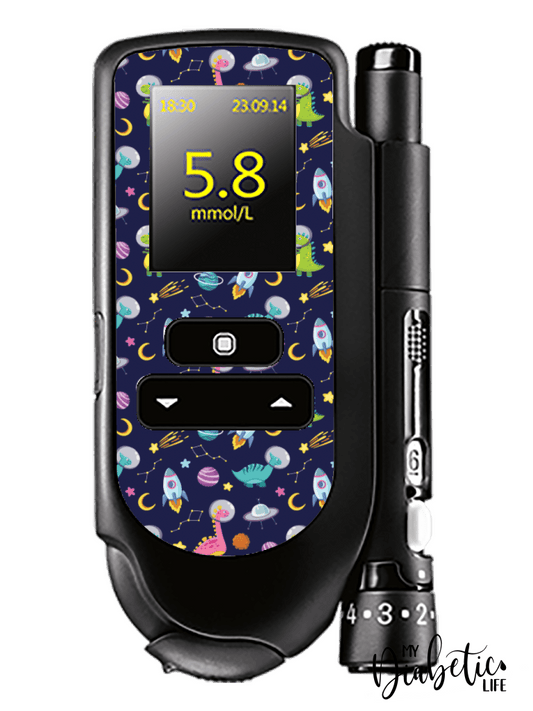 Dinos in Space - Accu-chek Mobile Peel, skin and Decal, glucose meter sticker - MyDiabeticLife