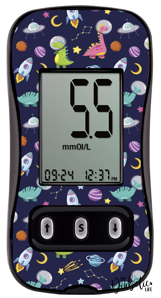 Dino's in Space - Caresens N, skin and Decal, glucose meter sticker - MyDiabeticLife